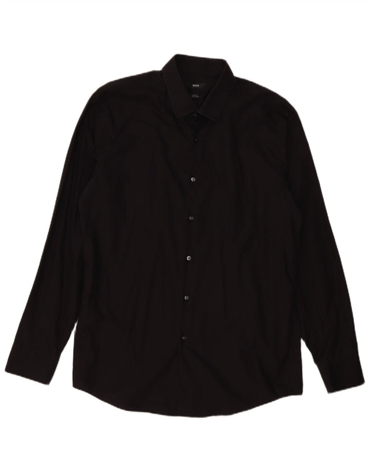 Ανδρικό πουκάμισο HUGO BOSS Slim Fit Μέγεθος 43 17 XL Μαύρο βαμβακερό