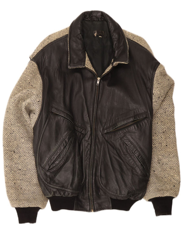 Vintage Ανδρικό Δερμάτινο Μπουφάν IT 54 XL Μαύρο Colourblock