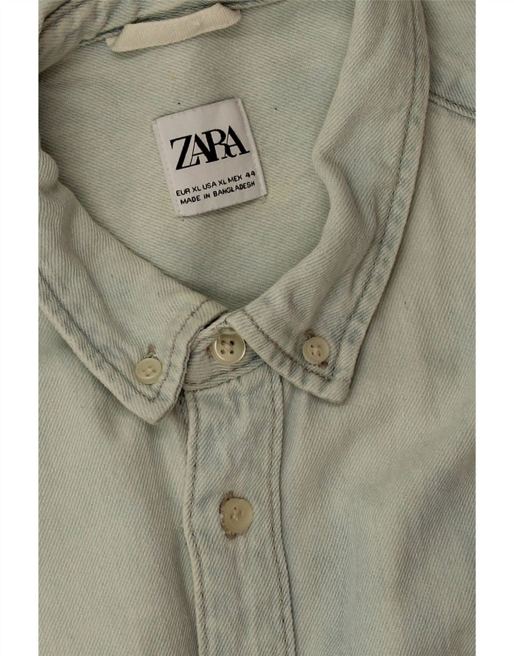 Zara Ανδρικό Τζιν Πουκάμισο XL Μπλε βαμβακερό