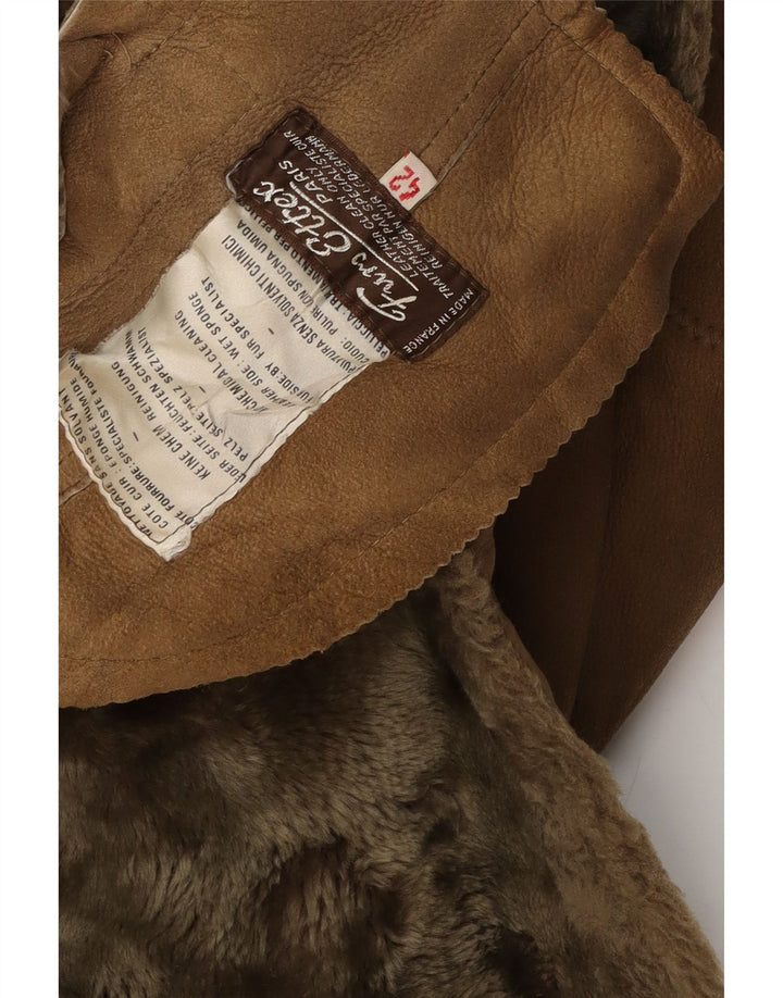 Vintage Γυναικείο Παλτό Shearling EU 42 Δερμάτινο μεγάλο καφέ