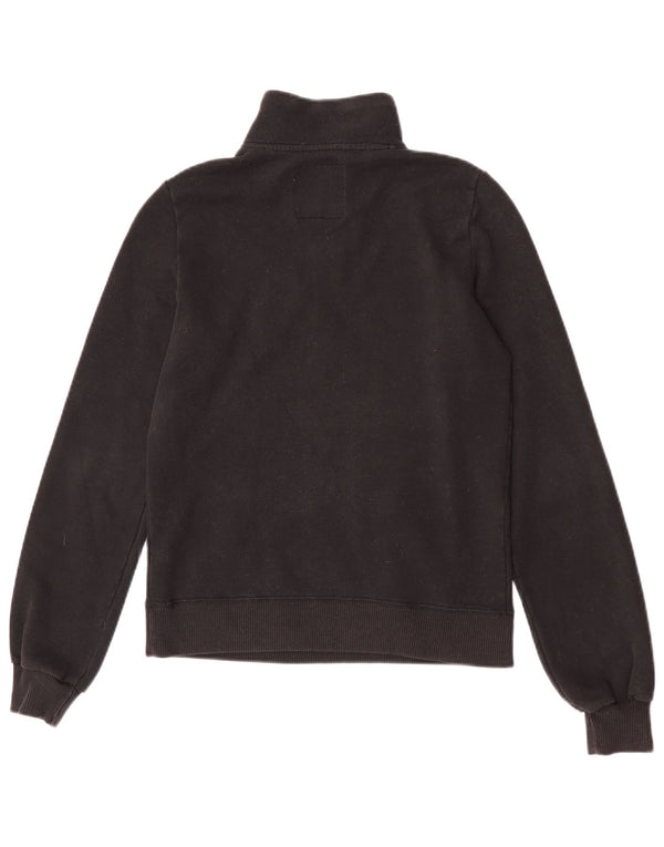 Hollister Womens Graphic Zip Neck Sweatshirt Jumper UK 6 XS Black
