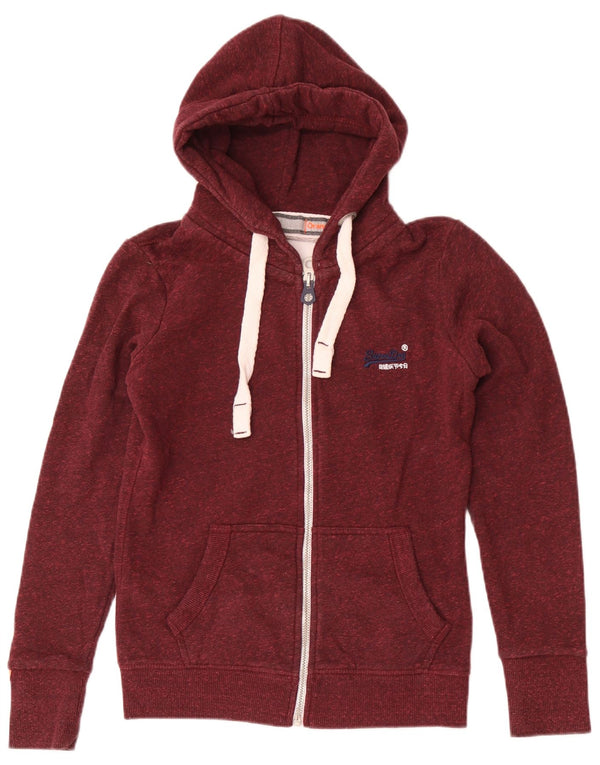 Superdry γυναικείο πουλόβερ με κουκούλα με φερμουάρ UK 10 Small Burgundy Flecked Polyester