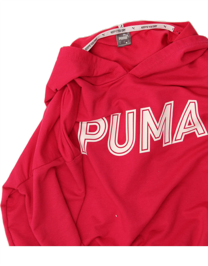 PUMA Womens Graphic Crop Hoodie Jumper UK 14 Medium Pink Polyester Vintage Puma and Second-Hand Puma from Messina Hembry 