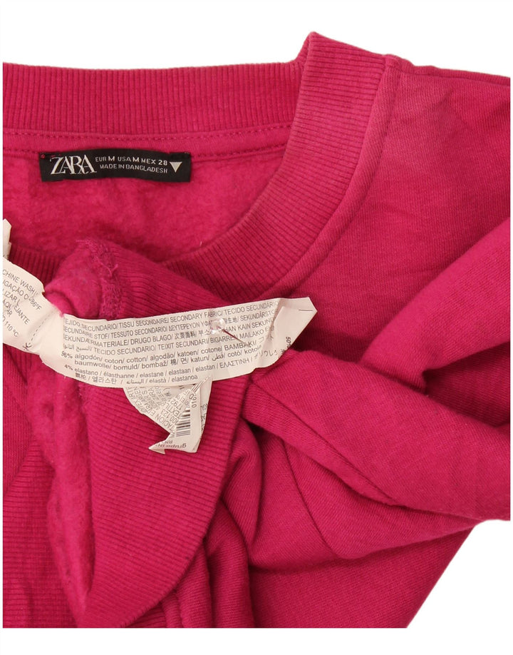 Zara Γυναικεία φούτερ Crop Jumper UK 14 Medium Pink Cotton