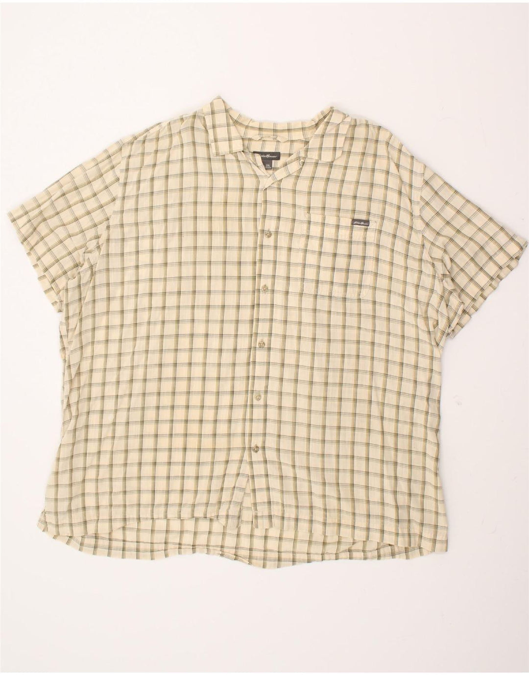 EDDIE BAUER Mens Short Sleeve Shirt 2XL Beige Check Cotton Vintage Eddie Bauer and Second-Hand Eddie Bauer from Messina Hembry 