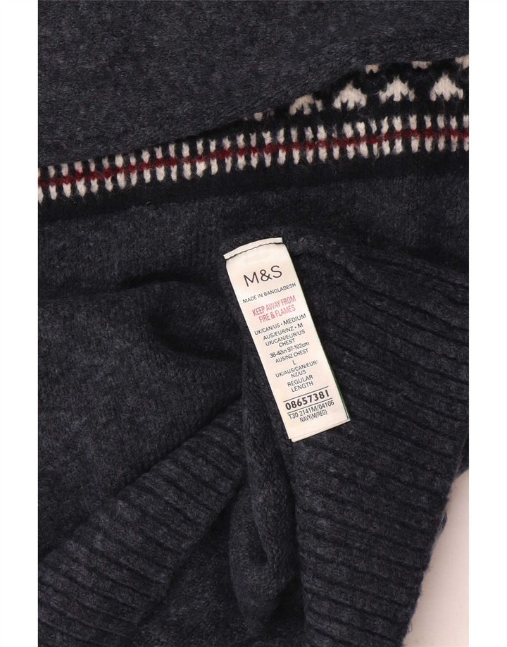 Marks & Spencer Ανδρικό πουλόβερ με ρολό λαιμόκοψη μεγάλο Navy Blue Fair Isle