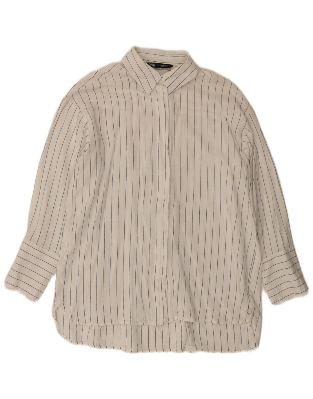 Zara Γυναικείο Longline Oversized πουκάμισο UK 10 Small White Pinstripe
