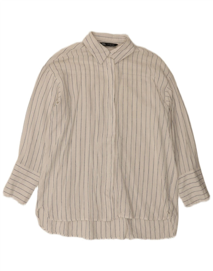 Zara Γυναικείο Longline Oversized πουκάμισο UK 10 Small White Pinstripe