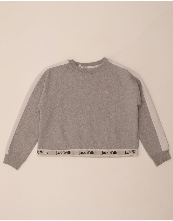 JACK WILLS Womens Oversized Graphic Sweatshirt Jumper UK 12 Medium Grey
