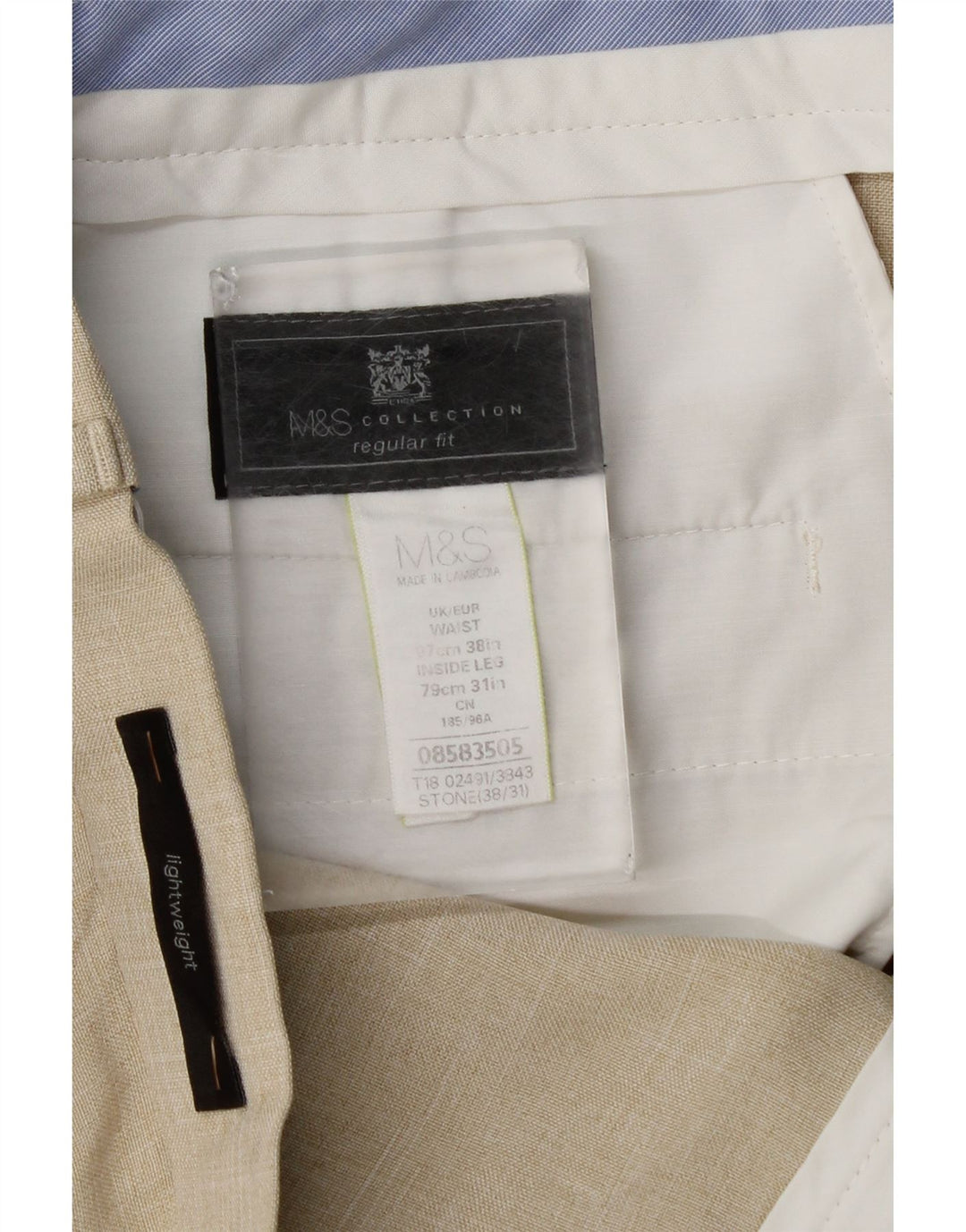 Marks & Spencer Ανδρικό ίσιο παντελόνι κανονικής εφαρμογής W38 L31 Μπεζ Check