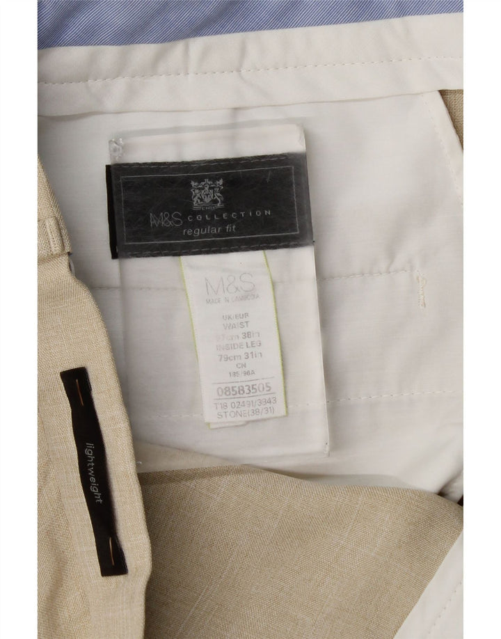 Marks & Spencer Ανδρικό ίσιο παντελόνι κανονικής εφαρμογής W38 L31 Μπεζ Check