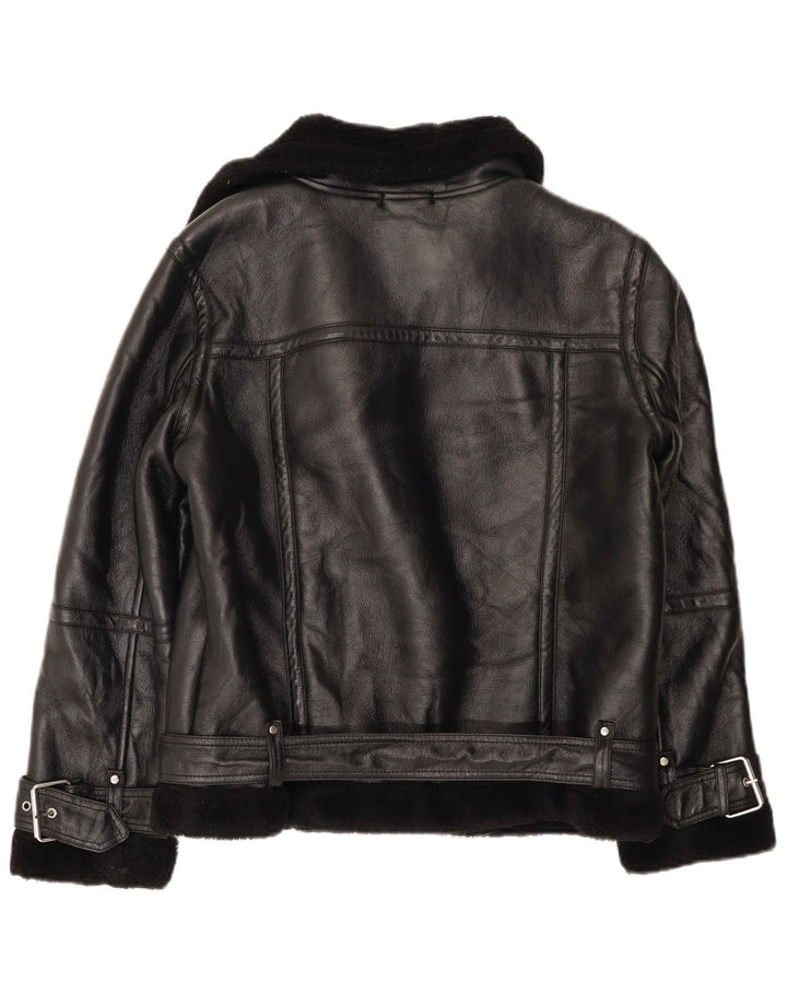 Topshop Γυναικείο Μπουφάν Sherpa Biker UK 10 Μικρό Μαύρο Πολυουρεθάνη