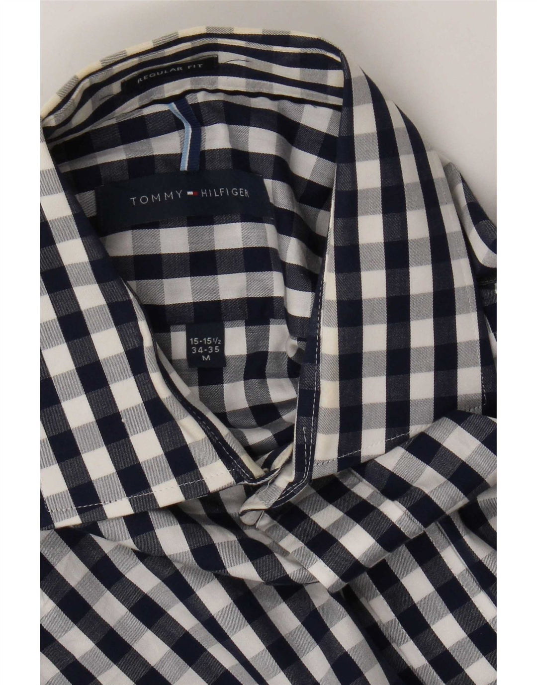 Tommy Hilfiger Ανδρικό πουκάμισο με κανονική εφαρμογή, μέγεθος 15 1/2 Medium Navy Blue Gingham