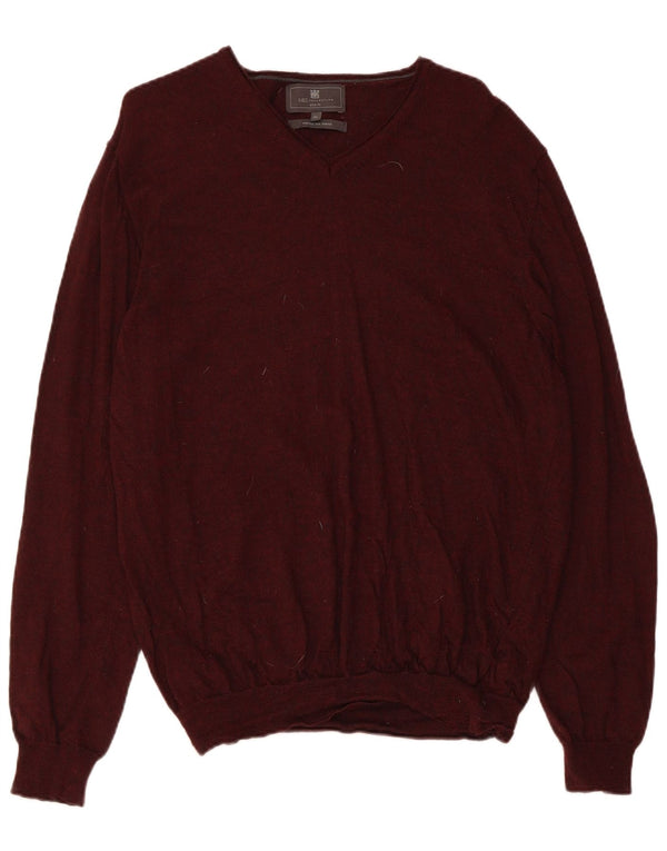 Ανδρικό πουλόβερ Marks & Spencer Slim Fit V-Neck Jumper XL Maroon Merino Wool