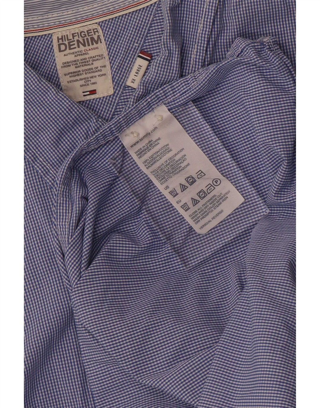 Ανδρικό πουκάμισο Tommy Hilfiger 2XL Blue Gingham Cotton
