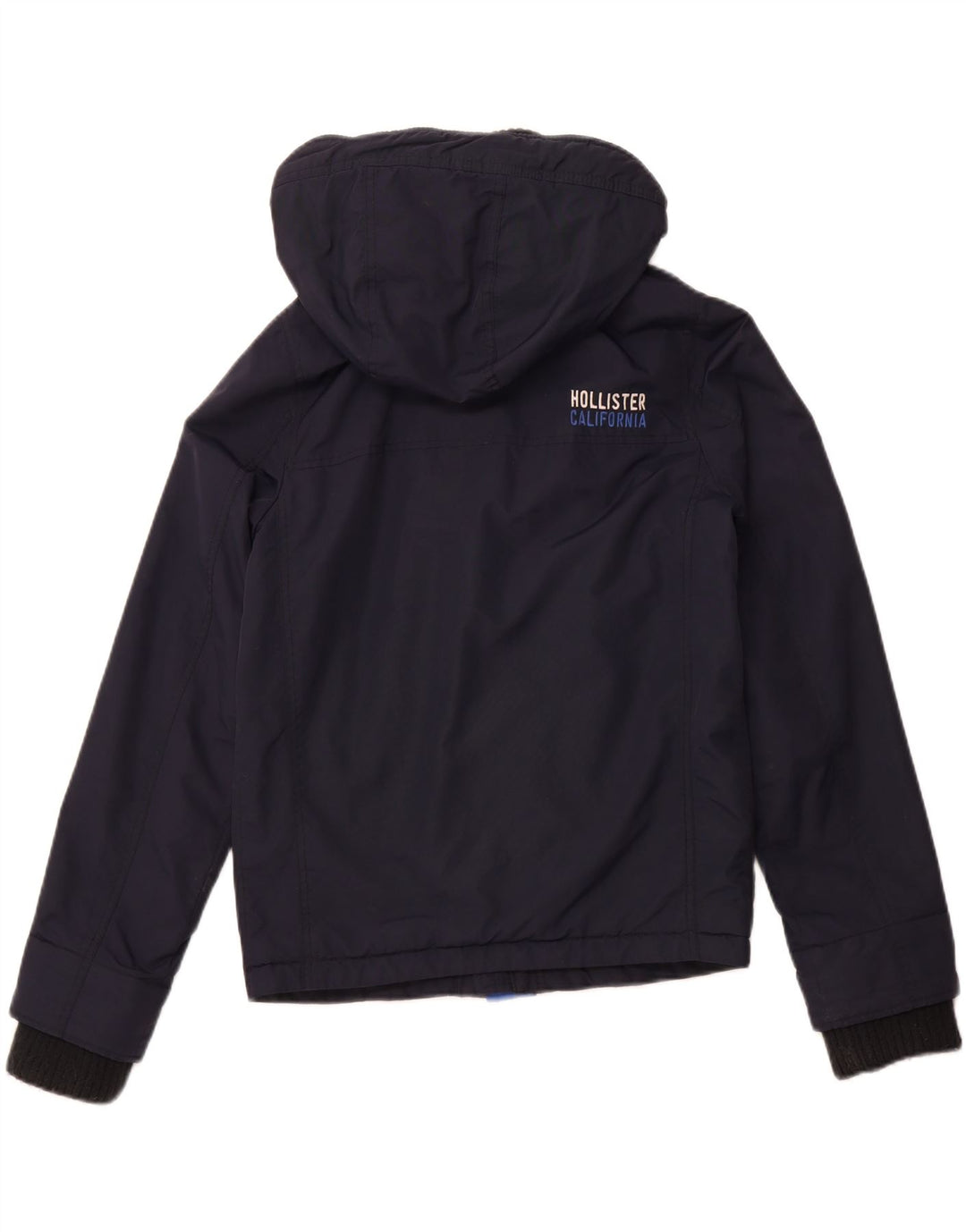 HOLLISTER Γυναικείο μπουφάν με κουκούλα αντιανεμικό UK 10 Small Navy Blue Nylon