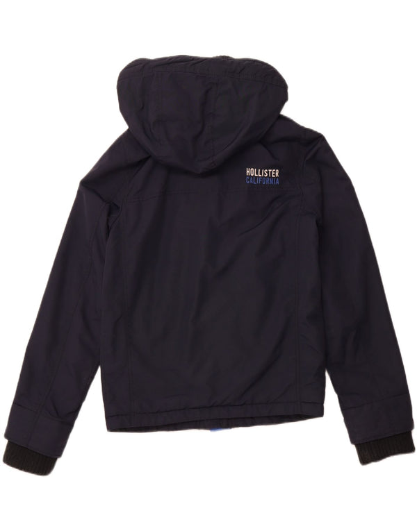 HOLLISTER Γυναικείο μπουφάν με κουκούλα αντιανεμικό UK 10 Small Navy Blue Nylon