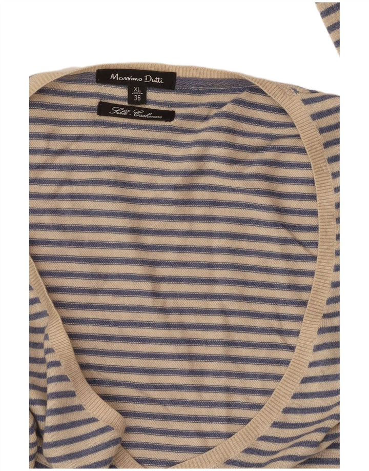 MASSIMO DUTTI Γυναικείο πουλόβερ με V λαιμόκοψη UK 18 XL μπλε ριγέ κασμίρ