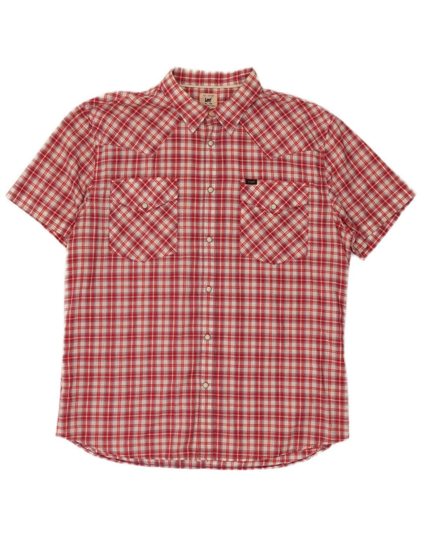 Ανδρικό κοντομάνικο Slim Fit πουκάμισο LEE 2XL Red Check Cotton