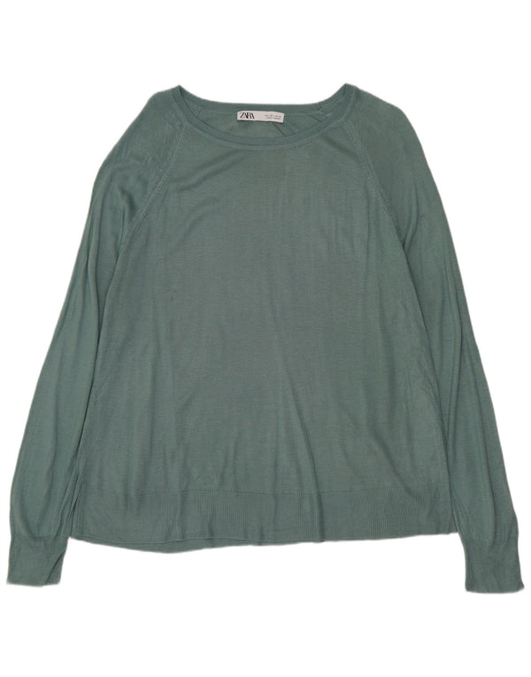ZARA Womens Boat Neck Jumper Sweater UK 16 Large Green Viscose