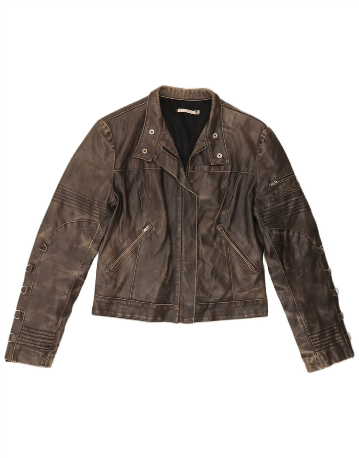 Vintage Γυναικείο Crop Leather Racer Jacket IT 42 Medium Brown