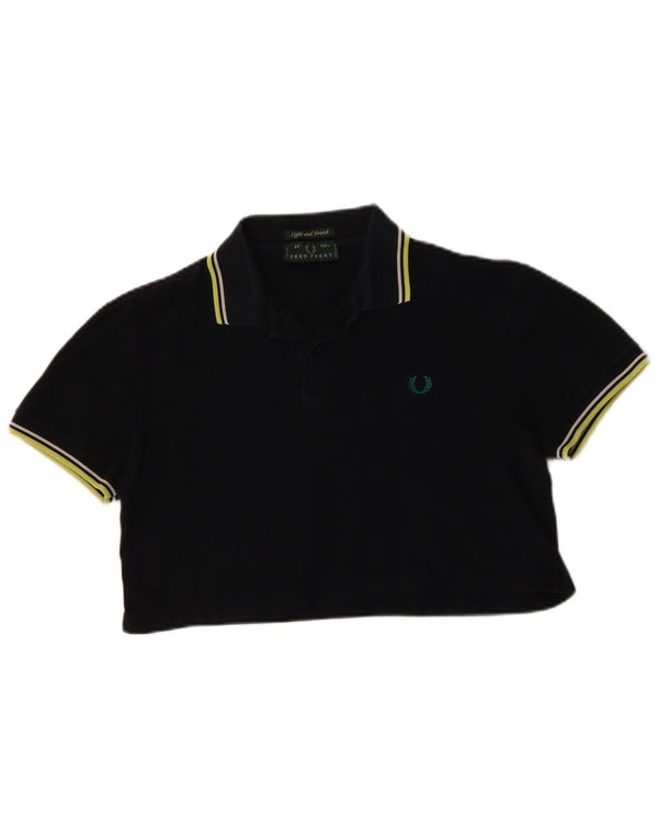 Fred Perry Γυναικείο Crop Polo πουκάμισο UK 14 Medium μαύρο βαμβακερό