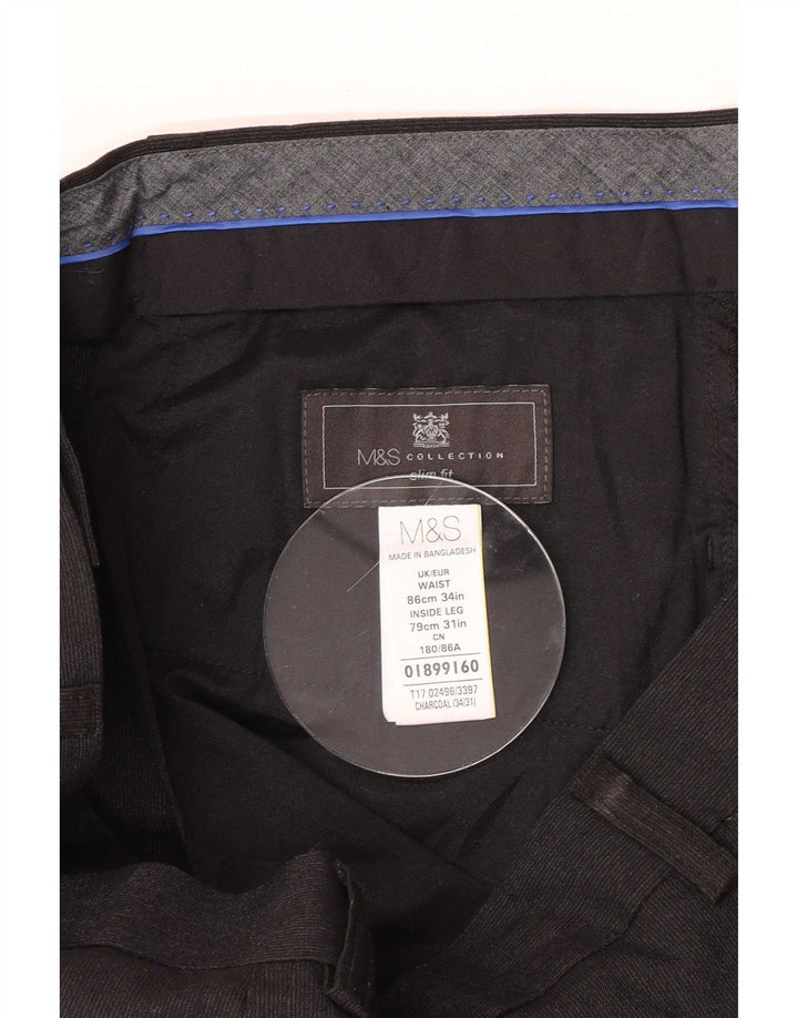 Marks & Spencer Ανδρικό παντελόνι με λεπτή εφαρμογή W34 L31 Μαύρο πολυεστέρα