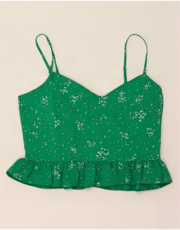 Topshop Womens Cami Top UK 12 Medium Green Floral Polyester