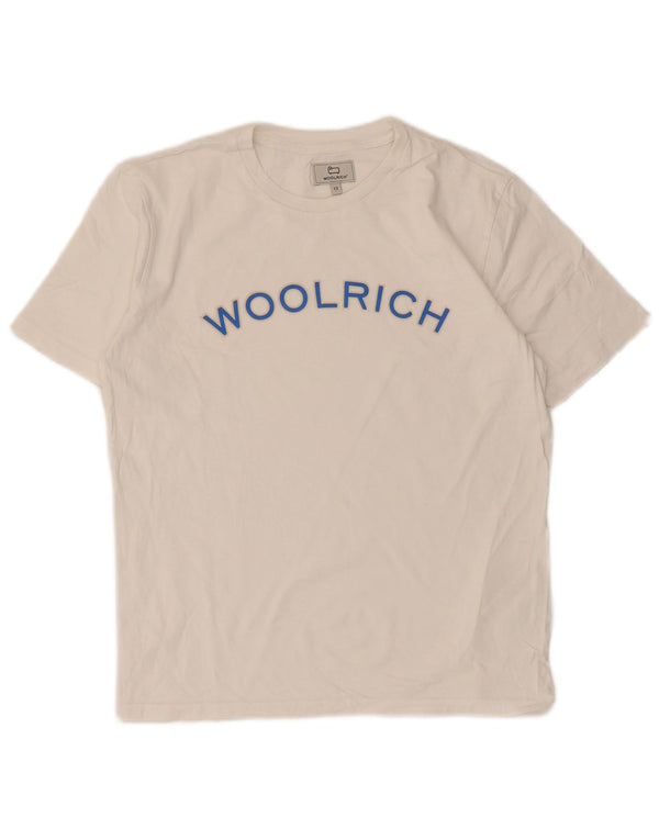 Woolrich Boys Graphic T-Shirt Top 11-12 ετών Λευκό βαμβακερό