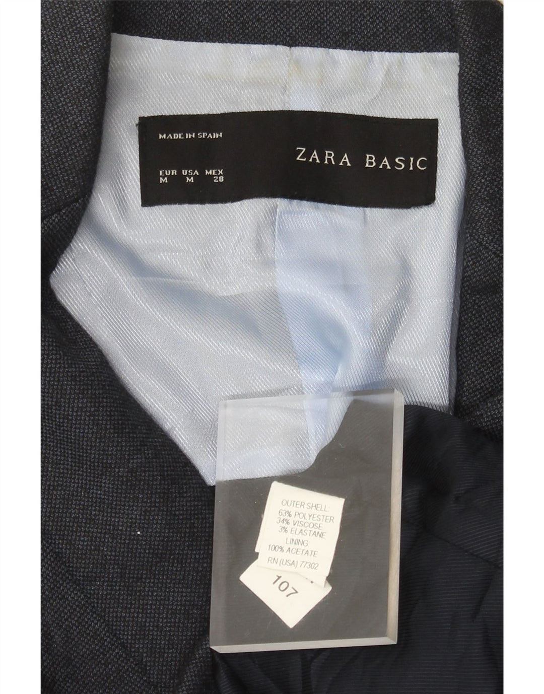 Zara Γυναικείο Μπουφάν 1 Button Blazer UK 12 Medium Navy Blue Polyester