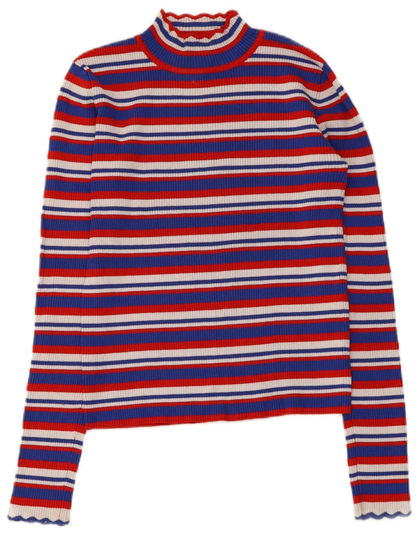 Zara Γυναικεία Crop Top μακρυμάνικη UK 8 Μικρή πολύχρωμη ριγέ βισκόζη