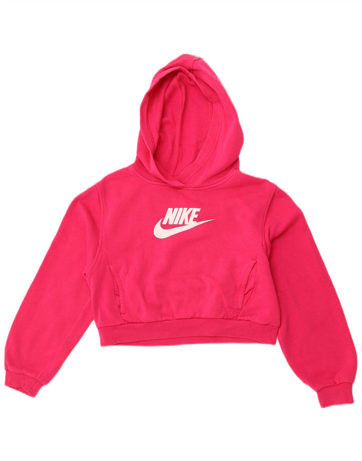 NIKE Girls Crop Graphic Hoodie Jumper 12-13 ετών Μεγάλο ροζ βαμβακερό