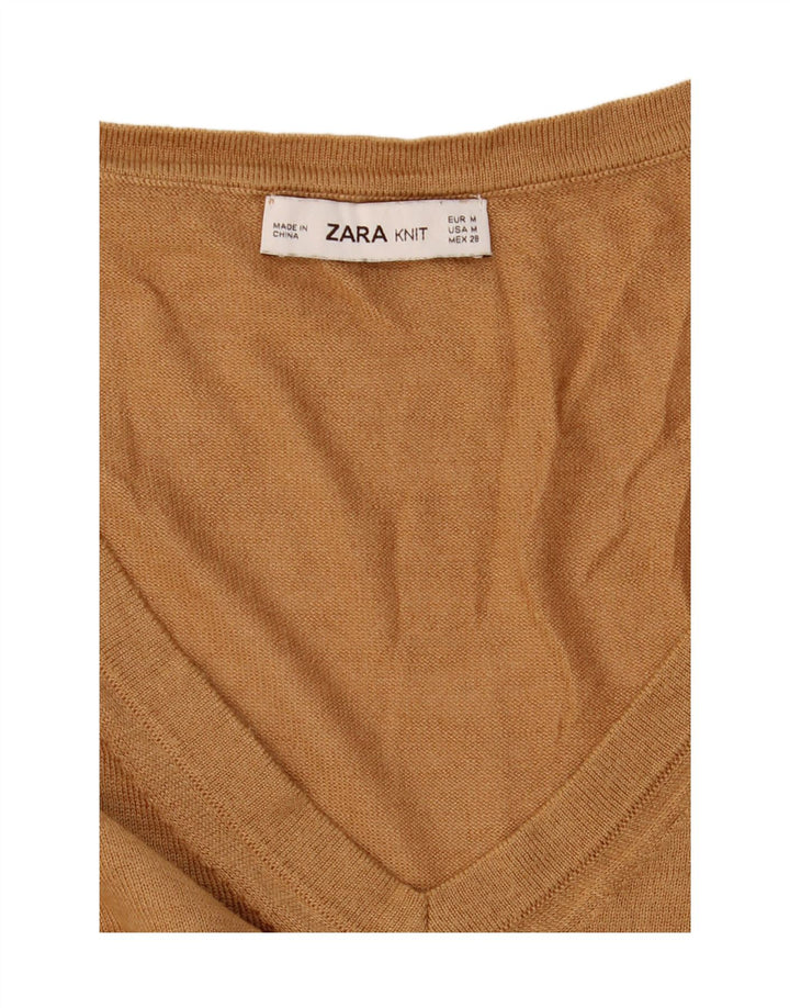 Zara Γυναικείο πουλόβερ με V λαιμόκοψη UK 14 Μεσαίο καφέ