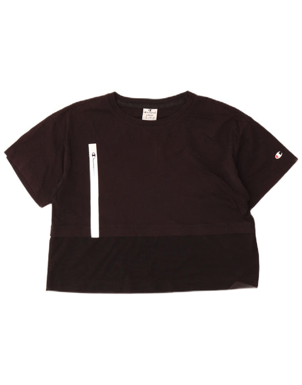 Champion Γυναικείο T-Shirt Top UK 16 Large Black Colourblock Βαμβακερό