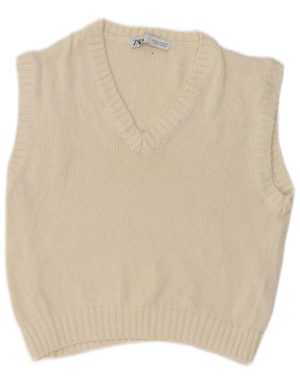 Zara Γυναικείο γιλέκο Crop Tank Top UK 12 Μεσαίο λευκό βαμβακερό