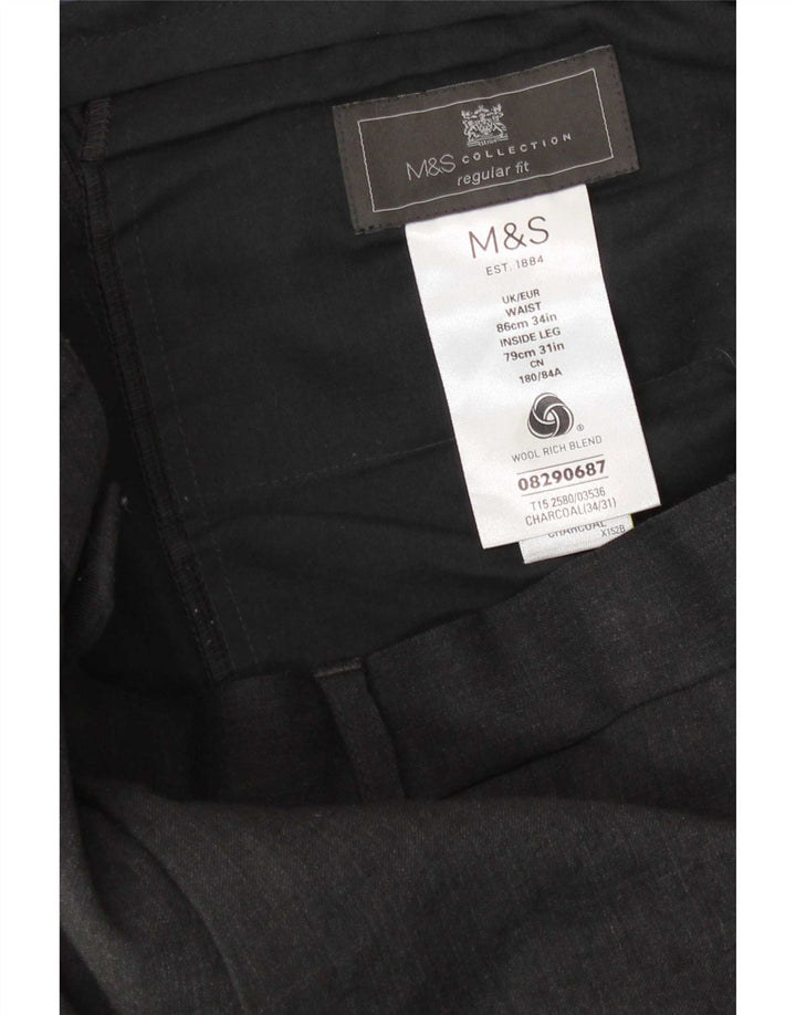 Marks & Spencer Ανδρικό παντελόνι με κανονική εφαρμογή W34 L31 Γκρι μαλλί