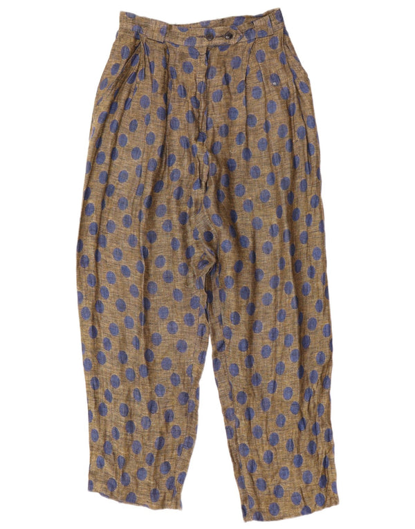 VINTAGE Γυναικείο χαλαρό παντελόνι casual W26 L29 Μπεζ λινό πουά