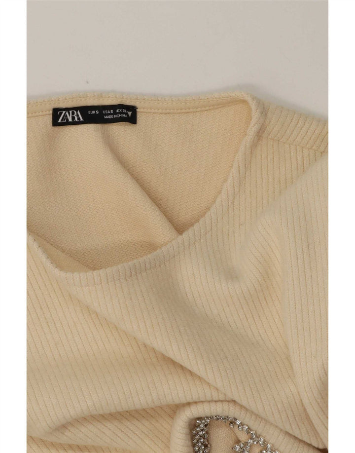 Zara Γυναικείο Crop Top μακρυμάνικο UK 10 Small Beige
