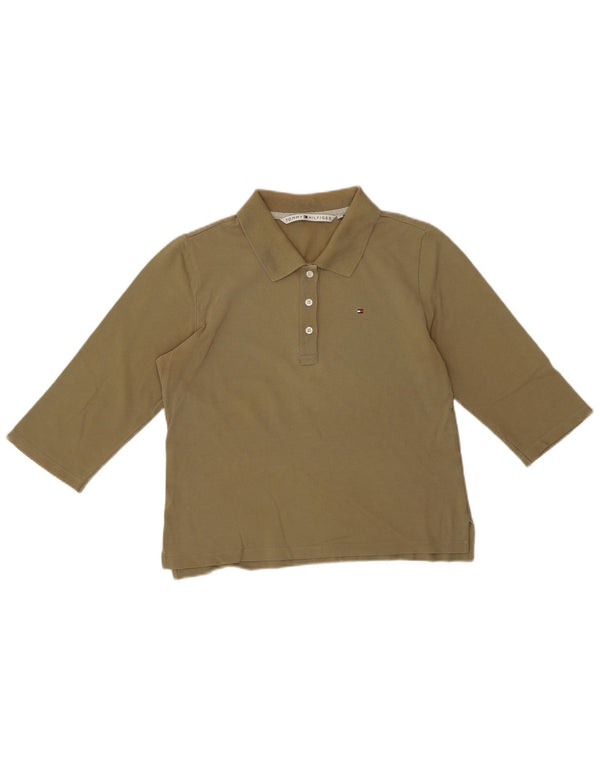 Tommy Hilfiger γυναικείο μπλουζάκι πόλο με 3/4 μανίκια UK 14 μεγάλο βαμβακερό χακί