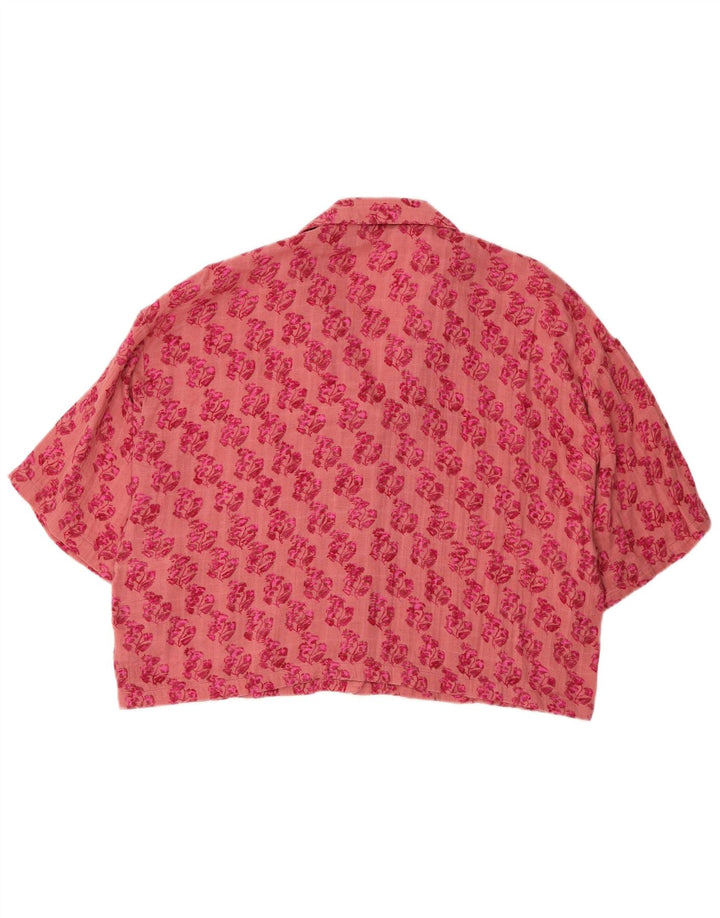 Zara Γυναικείο πουκάμισο Oversized κοντομάνικο μπλούζα UK 14 Medium Pink Floral