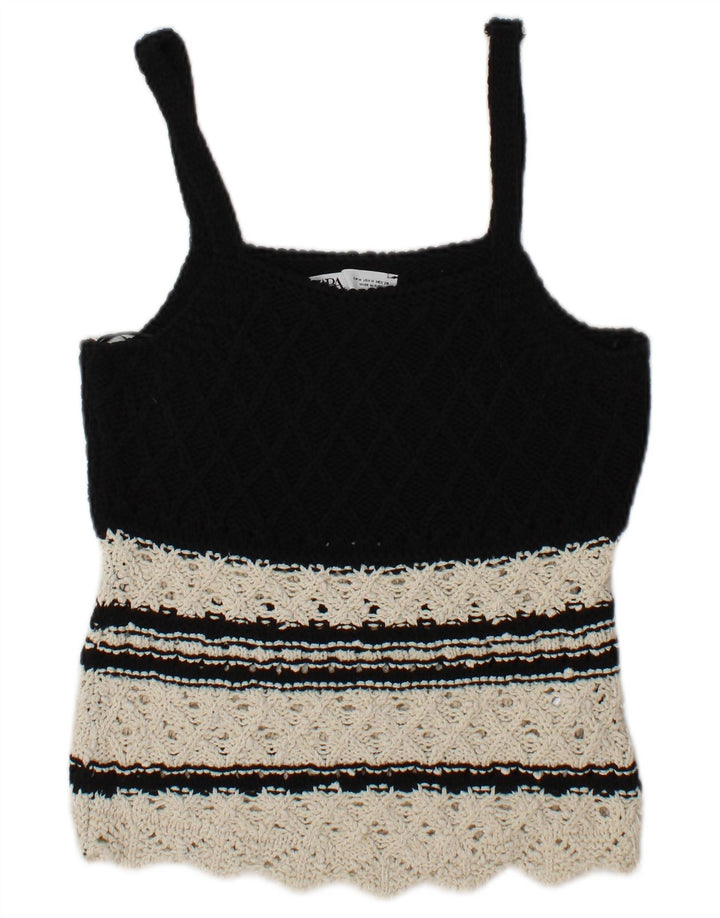 Zara Γυναικείο πλεκτό Cami Top UK 12 Medium Black Colourblock Βαμβακερό
