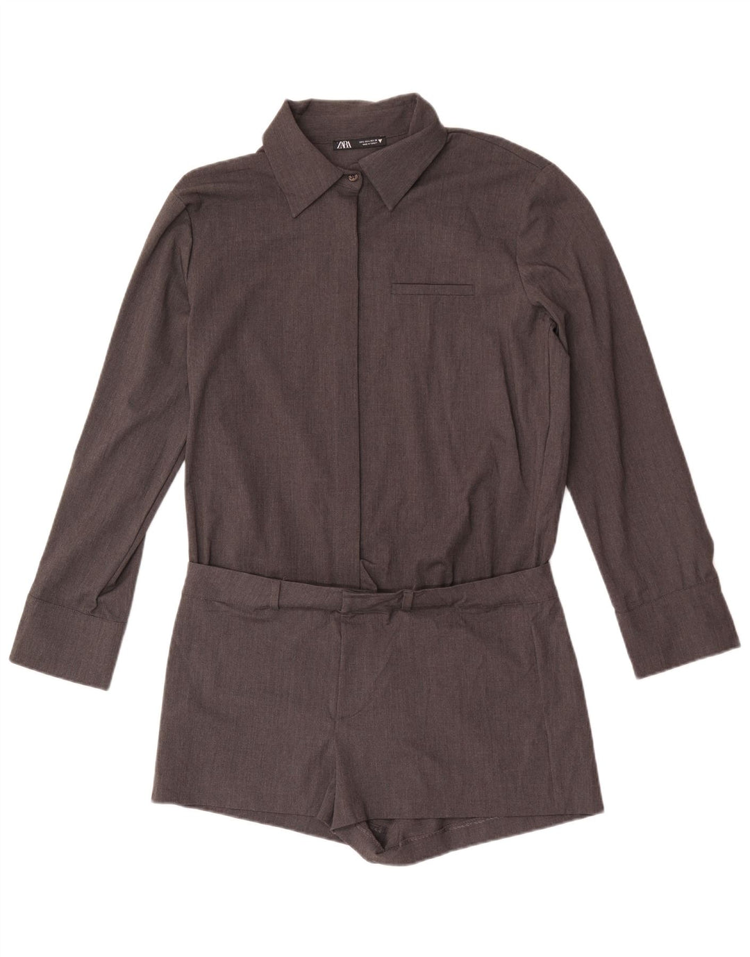 Zara Γυναικείο πουκάμισο Playsuit UK 16 Large Grey Polyester