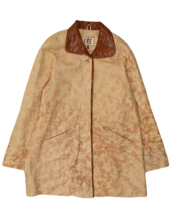 Vintage Γυναικείο Oversized Δερμάτινο Παλτό EU 40 Medium Beige Tie Dye Leather