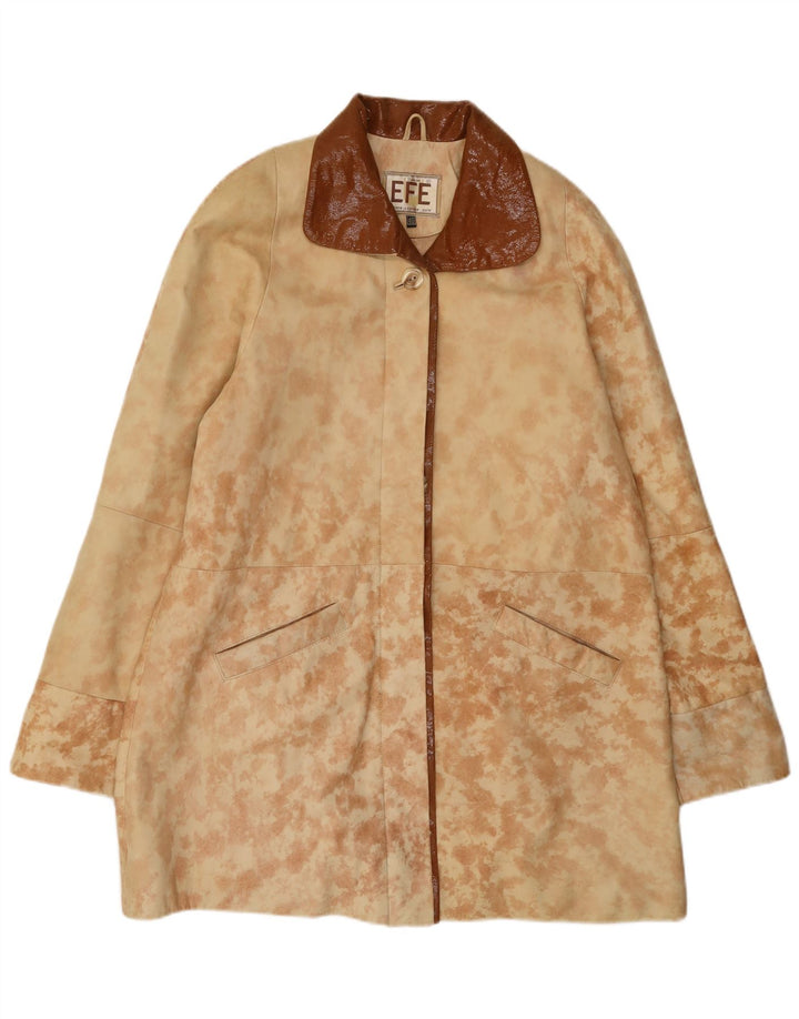 Vintage Γυναικείο Oversized Δερμάτινο Παλτό EU 40 Medium Beige Tie Dye Leather