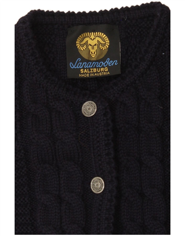 Γυναικείο γραφικό ζακέτα LANAMODEN UK 16 Large Navy Blue New Wool