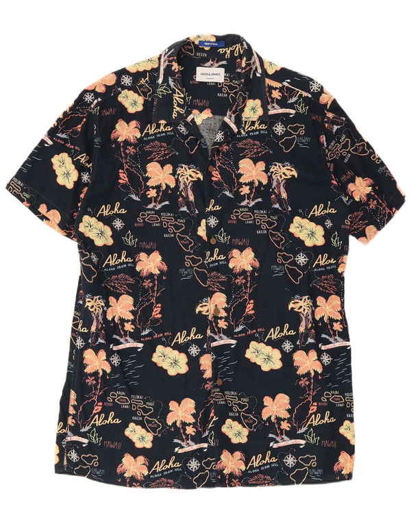 Jack & Jones Ανδρικό γραφικό κοντομάνικο πουκάμισο μεγάλο μαύρο φλοράλ Χαβάης