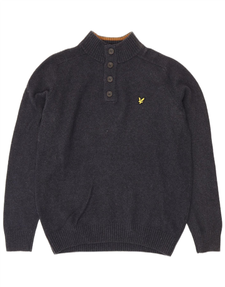 Ανδρικό πουλόβερ με λαιμόκοψη με κουμπιά Lyle & Scott Μεγάλο μπλε ναυτικό Lambswool
