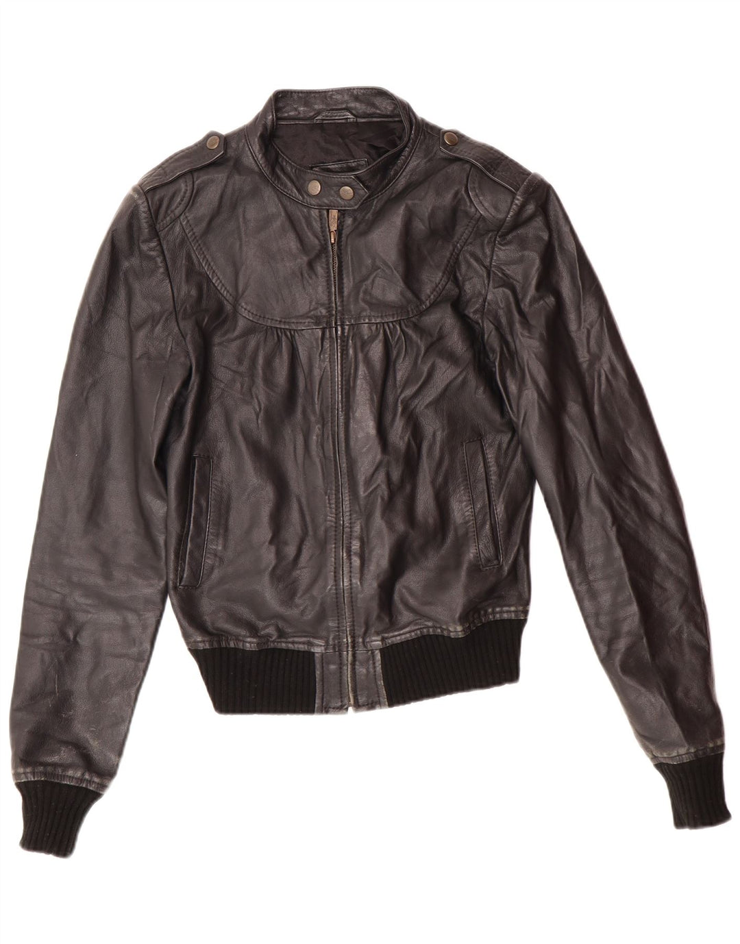 XDYE Γυναικείο Δερμάτινο Μπουφάν UK 10 Small Black Leather Biker