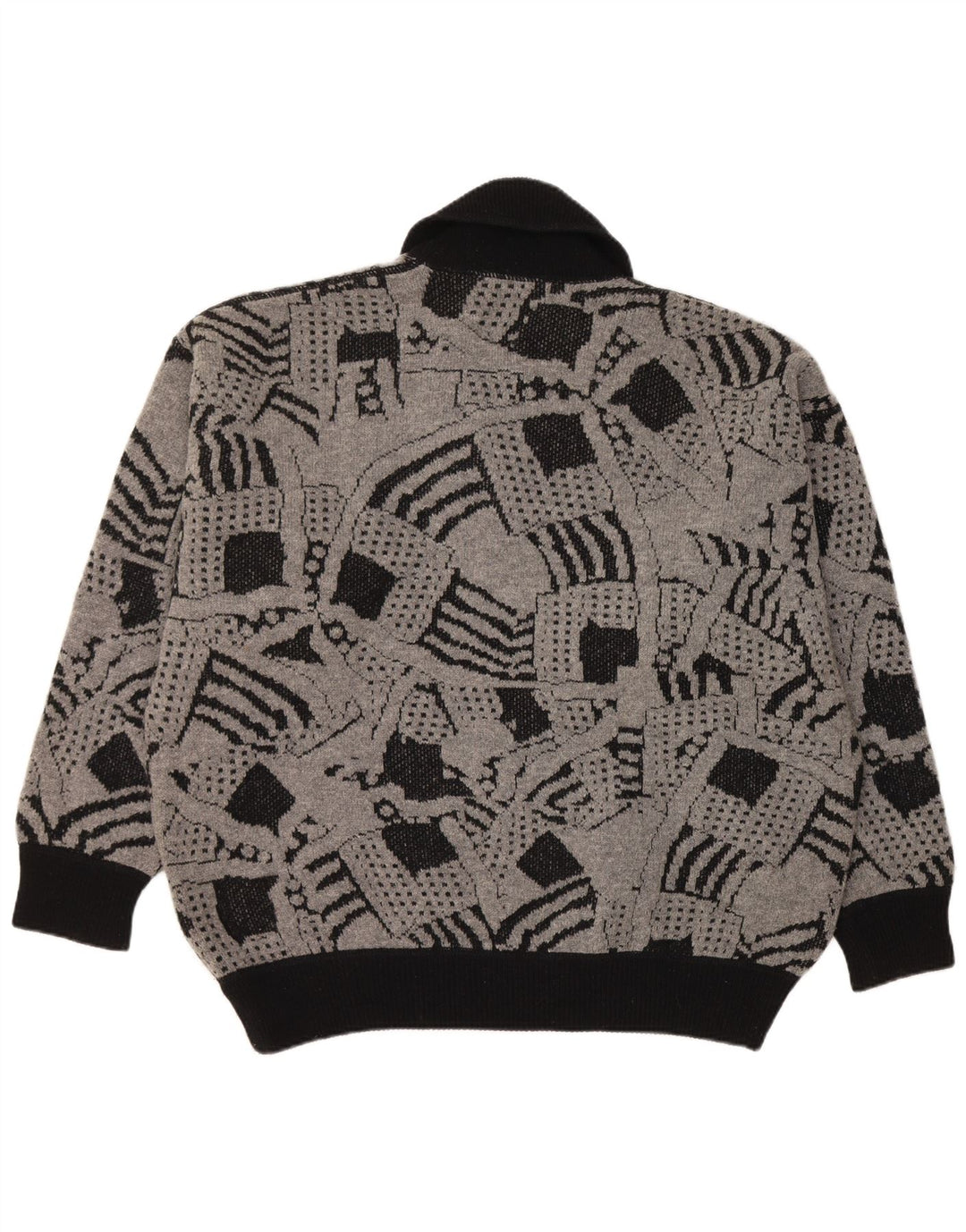 Γυναικείο πουλόβερ με λαιμό σάλι VINTAGE UK 16 Large Grey Geometric