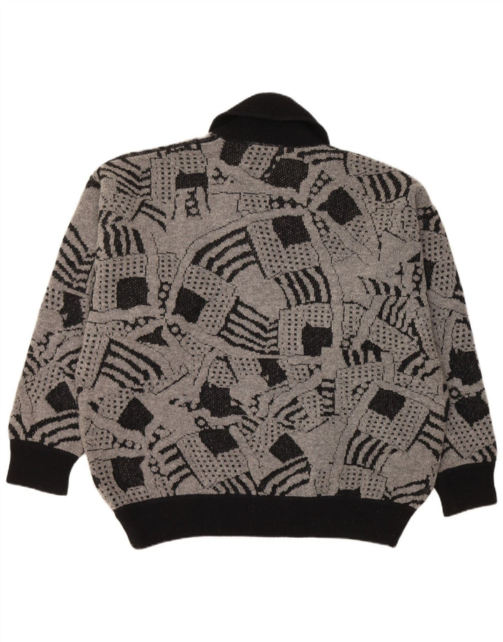 Γυναικείο πουλόβερ με λαιμό σάλι VINTAGE UK 16 Large Grey Geometric